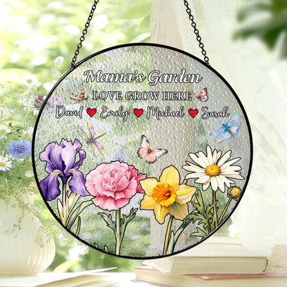 Custom Grandma Garden Glass Suncatcher Personalized Family Names Floral Butterfly Window Hanging Ornament Gift for Mom Nana Mother’s Day - product image 2