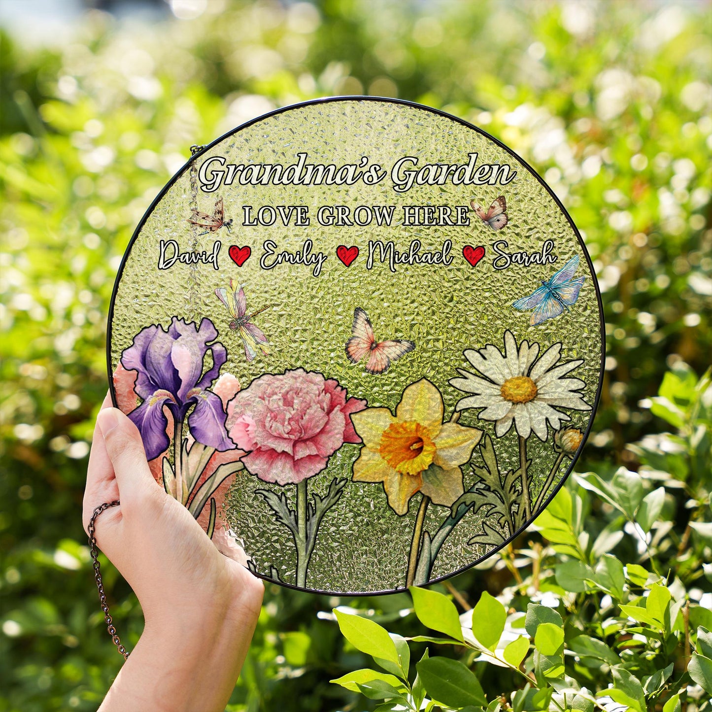 Custom Grandma Garden Glass Suncatcher Personalized Family Names Floral Butterfly Window Hanging Ornament Gift for Mom Nana Mother’s Day - product image 7