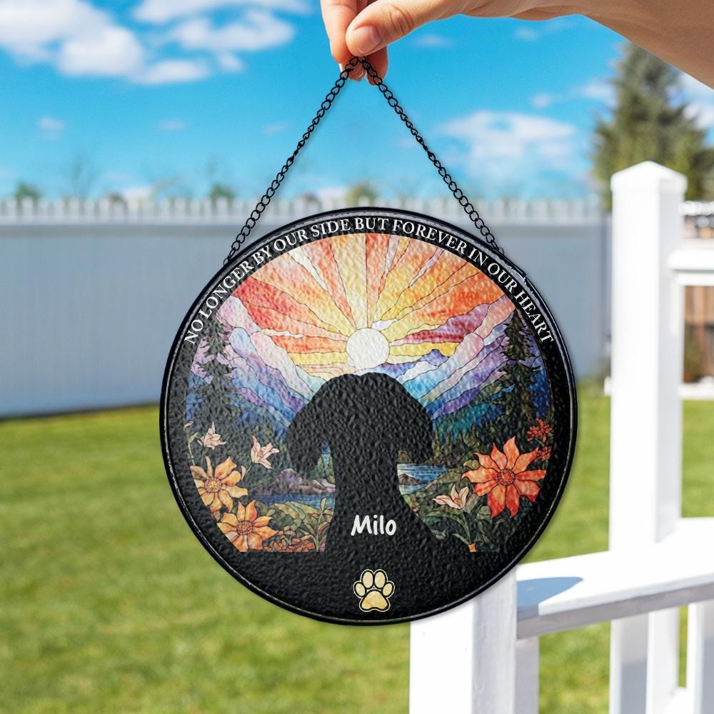 Custom Pet Memorial Suncatcher Glass, Personalized Dog Loss Gift, Rainbow Bridge Remembrance, Pet Sympathy Window Hanging Decor - product image 2