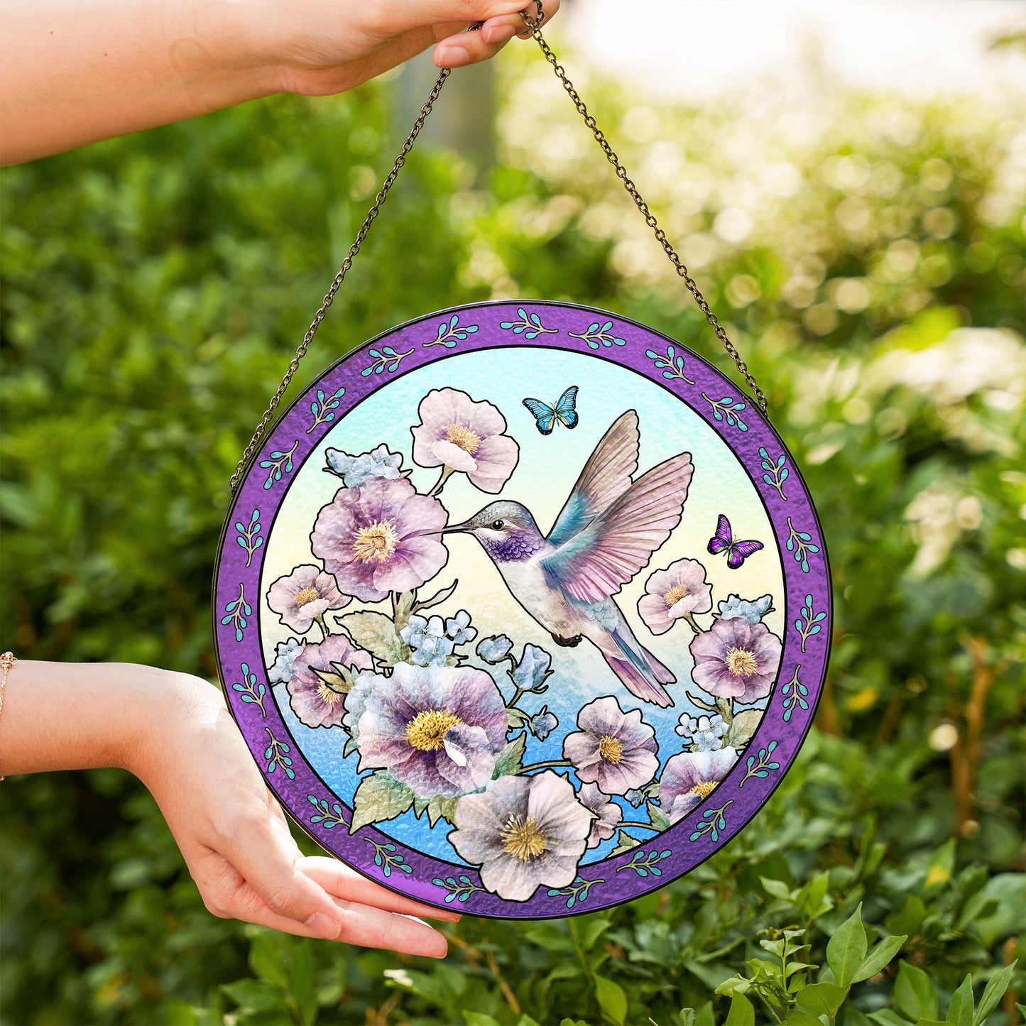 Hummingbird Suncatcher Glass Floral Window Decoration Stained Glass Bird Sun Catcher Ornament Gift Home Decor Butterfly Garden Art - product image 5