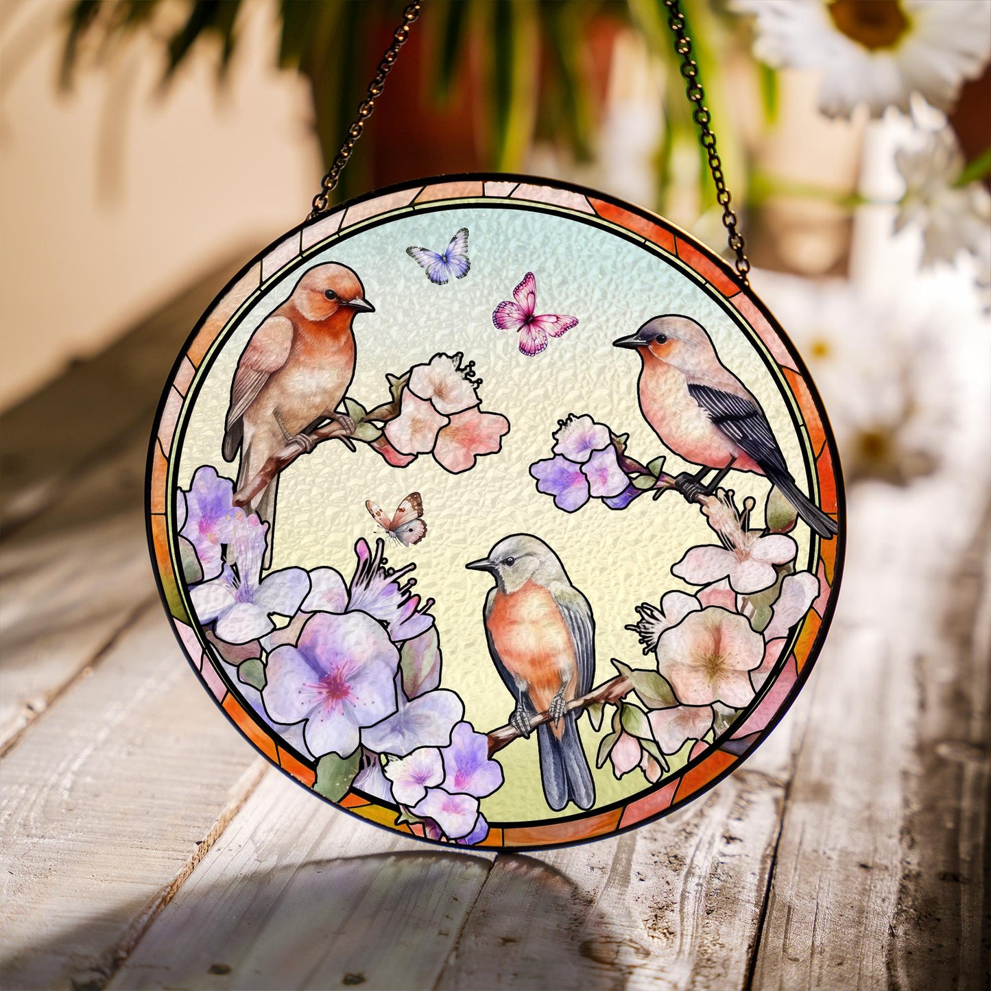 Bird Floral Glass Suncatcher Window Sun Catcher Hanging Stained Glass Style Ornament Nature Garden Decor Home Art Gift - product image 2