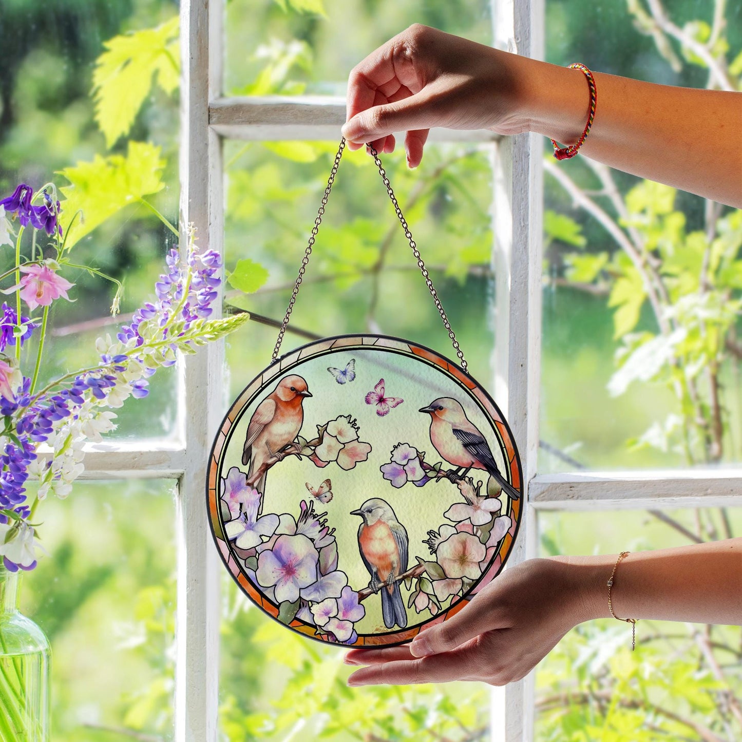 Bird Floral Glass Suncatcher Window Sun Catcher Hanging Stained Glass Style Ornament Nature Garden Decor Home Art Gift - product image 7