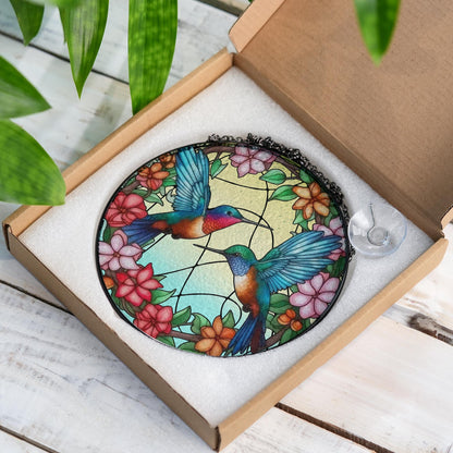 Hummingbird Stained Glass Suncatcher Floral Window Hanging | Colorful Bird Sun Catcher Gift for Mom, Nature Lover, Memorial Decor - product image 6