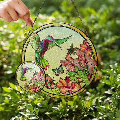 Hummingbird Stained Glass Window Hanging Decor, Floral Sun Catcher Ornament, Spring Garden Gift, Colorful Butterfly Suncatcher - product image 5