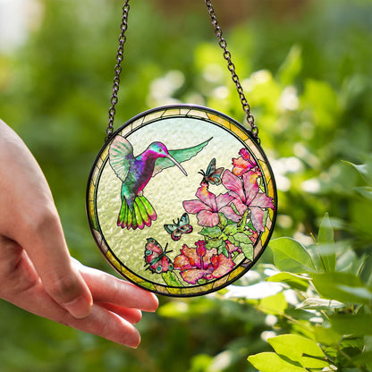 Hummingbird Stained Glass Window Hanging Decor, Floral Sun Catcher Ornament, Spring Garden Gift, Colorful Butterfly Suncatcher - product image 8