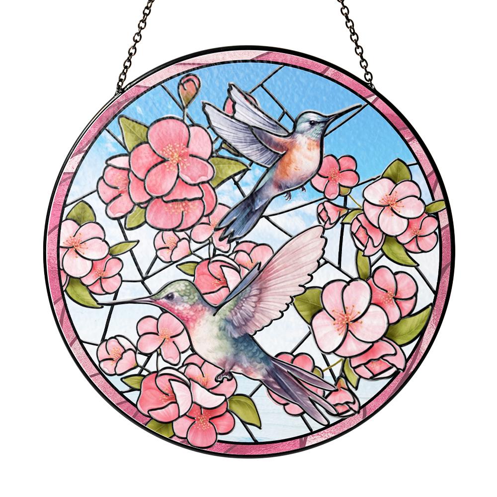 Hummingbird Floral Stained Glass Suncatcher, Window Hanging Decor, Garden Bird Art, Spring Nature Gift, Butterfly Flower Panel - product image 2