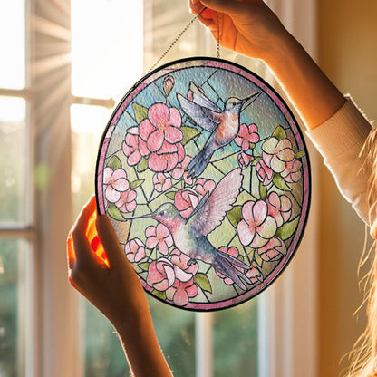 Hummingbird Floral Stained Glass Suncatcher, Window Hanging Decor, Garden Bird Art, Spring Nature Gift, Butterfly Flower Panel - product image 5