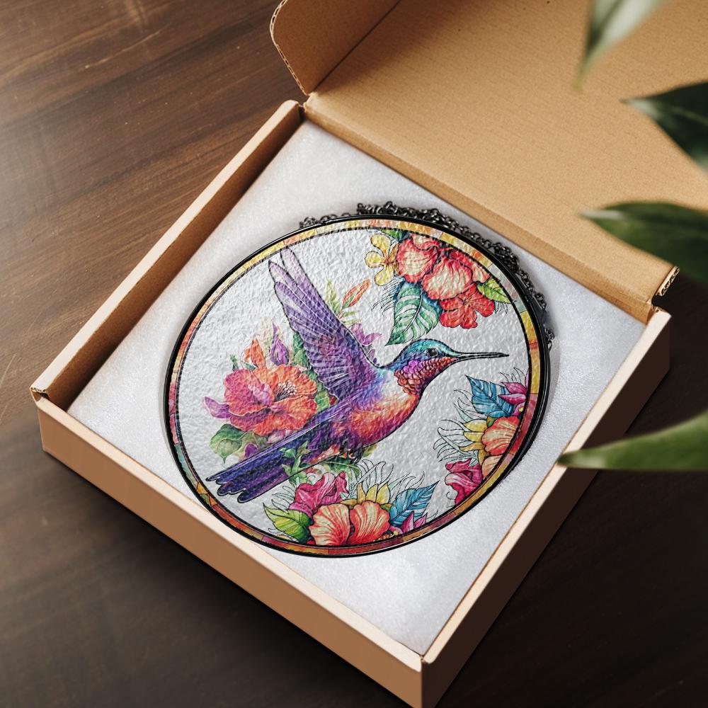 Hummingbird Stained Glass Suncatcher, Floral Window Hanging Art, Colorful Bird Ornament, Garden Lover Gift, Nature Decor, Sun Catcher - product image 7