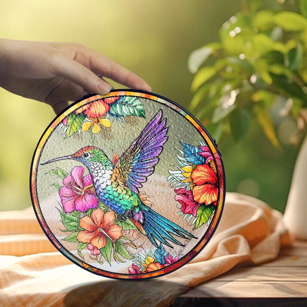 Hummingbird Stained Glass Suncatcher, Floral Window Hanging Art, Colorful Bird Ornament, Garden Lover Gift, Nature Decor, Sun Catcher - product image 6