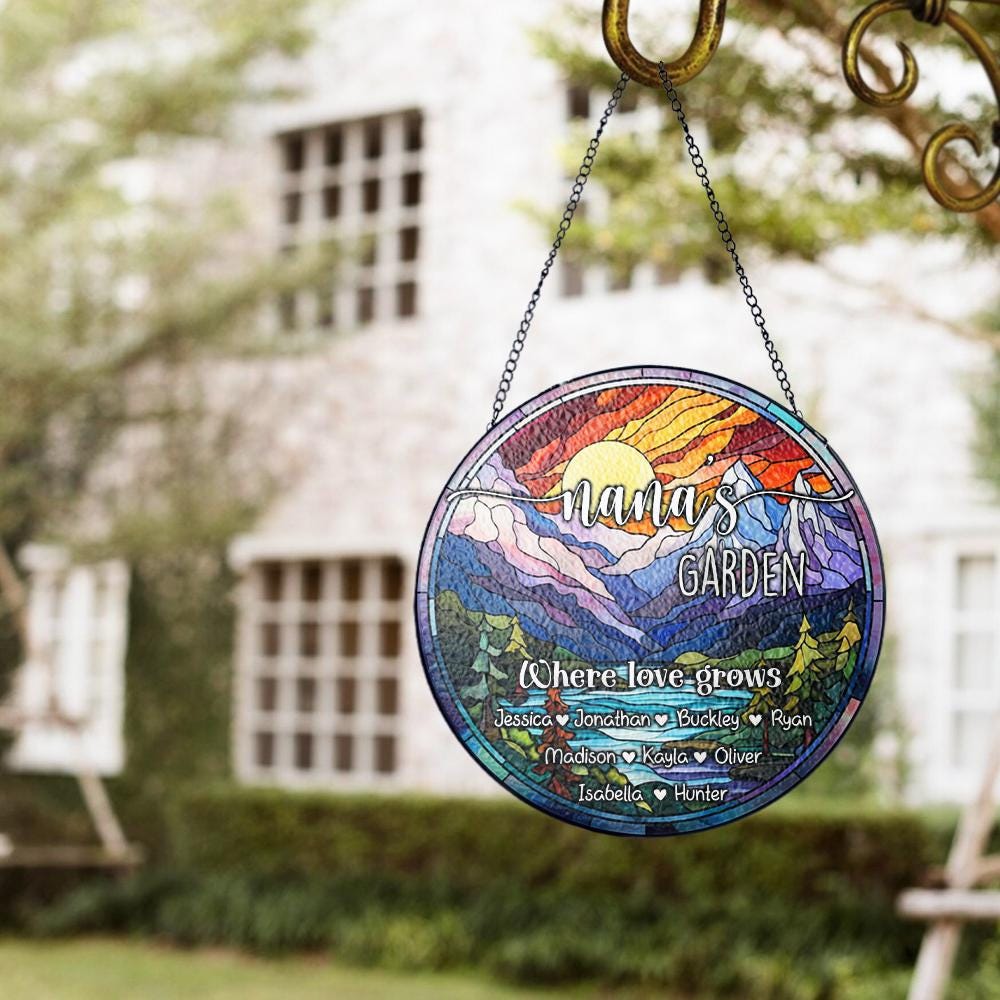 Grandma’s Garden Custom Stained Glass Suncatcher, Personalized Grandkids Name Gift, Floral Window Hanging Decor, Mother’s Day Present - product image 6