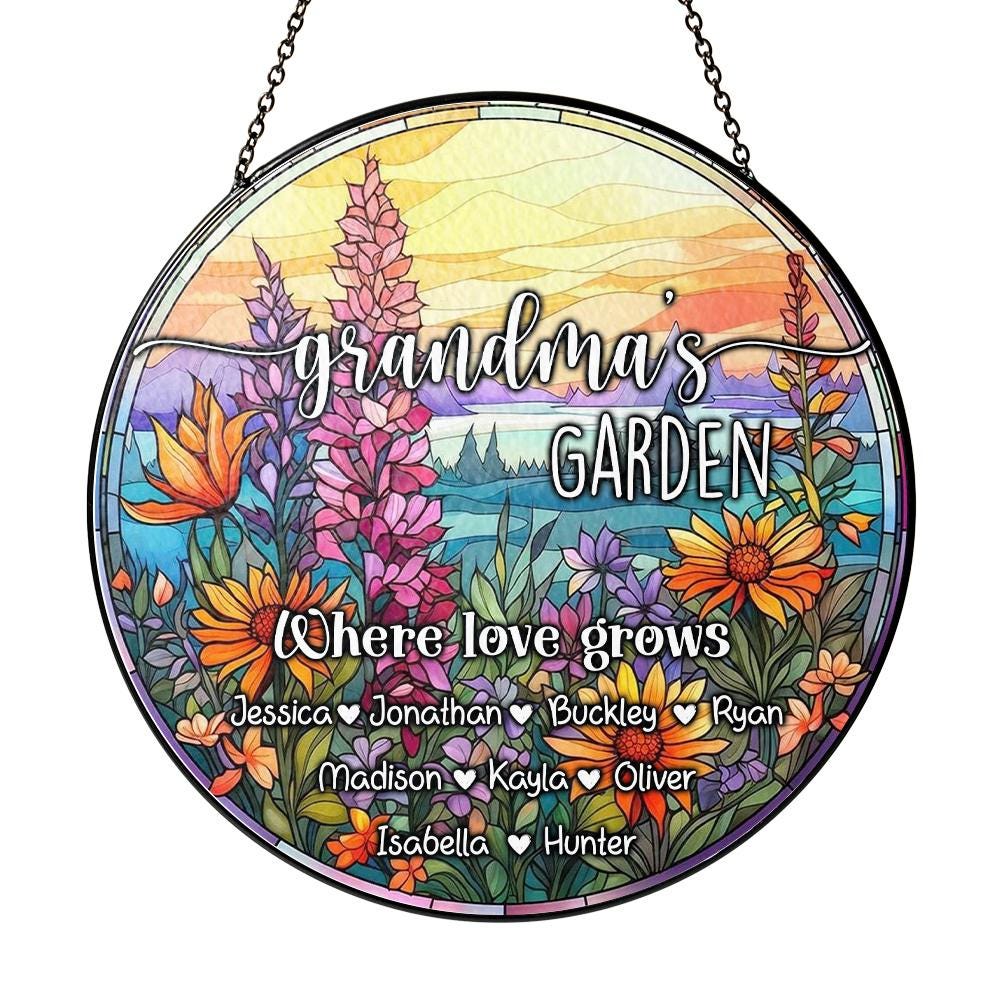 Grandma’s Garden Custom Stained Glass Suncatcher, Personalized Grandkids Name Gift, Floral Window Hanging Decor, Mother’s Day Present - product image 8
