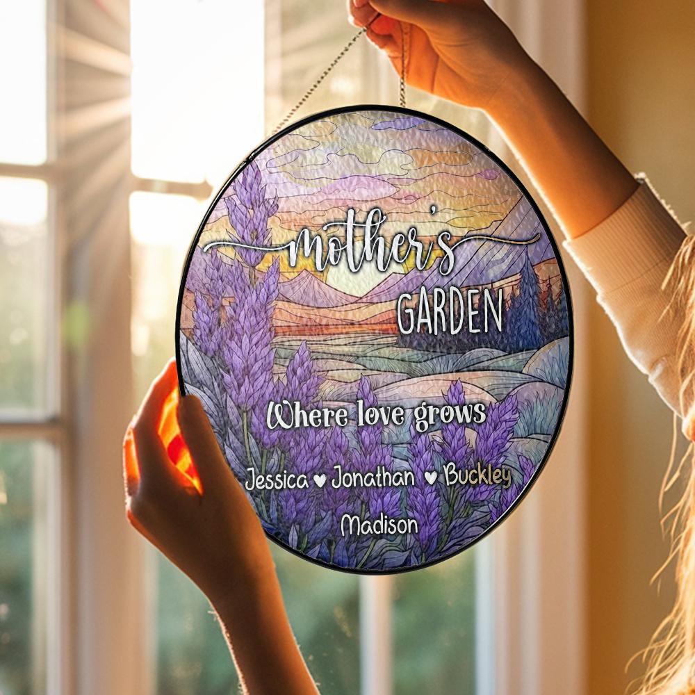 Grandma’s Garden Custom Stained Glass Suncatcher, Personalized Grandkids Name Gift, Floral Window Hanging Decor, Mother’s Day Present - product image 10