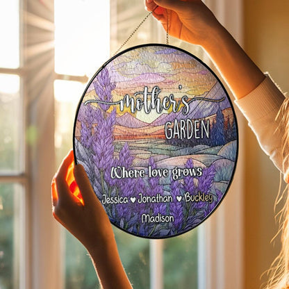 Grandma’s Garden Custom Stained Glass Suncatcher, Personalized Grandkids Name Gift, Floral Window Hanging Decor, Mother’s Day Present - product image 10