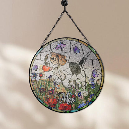 Custom Dog Photo Stained Glass Suncatcher, Pet Memorial Window Hanging, Personalized Dog Lover Gift, Floral Hound Art, Spring Home Decor - product image 4