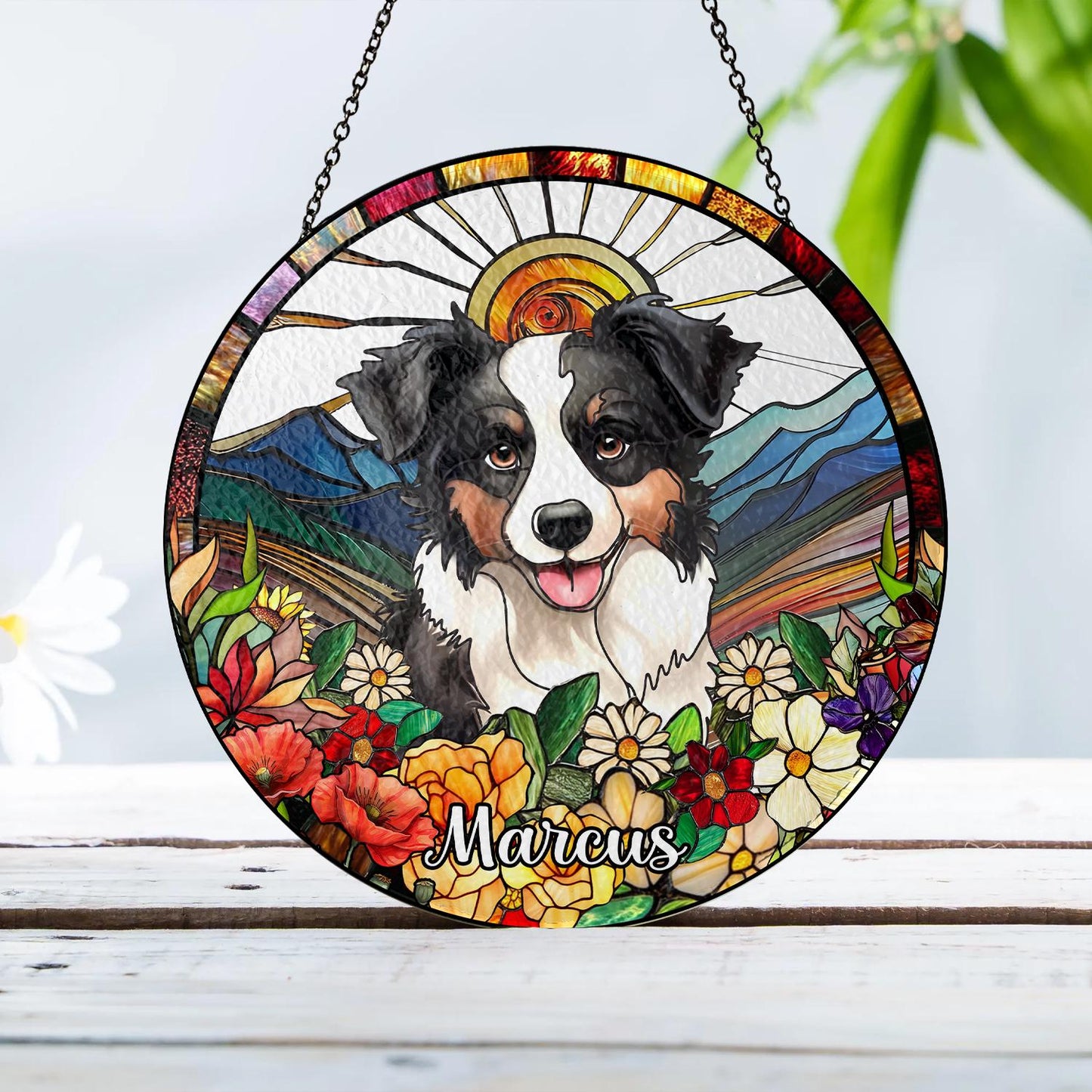 Personalized Dog Mom Gift Stained Glass Suncatcher, Custom Pet Portrait Window Hanging, Housewarming Pet Decor - product image 5