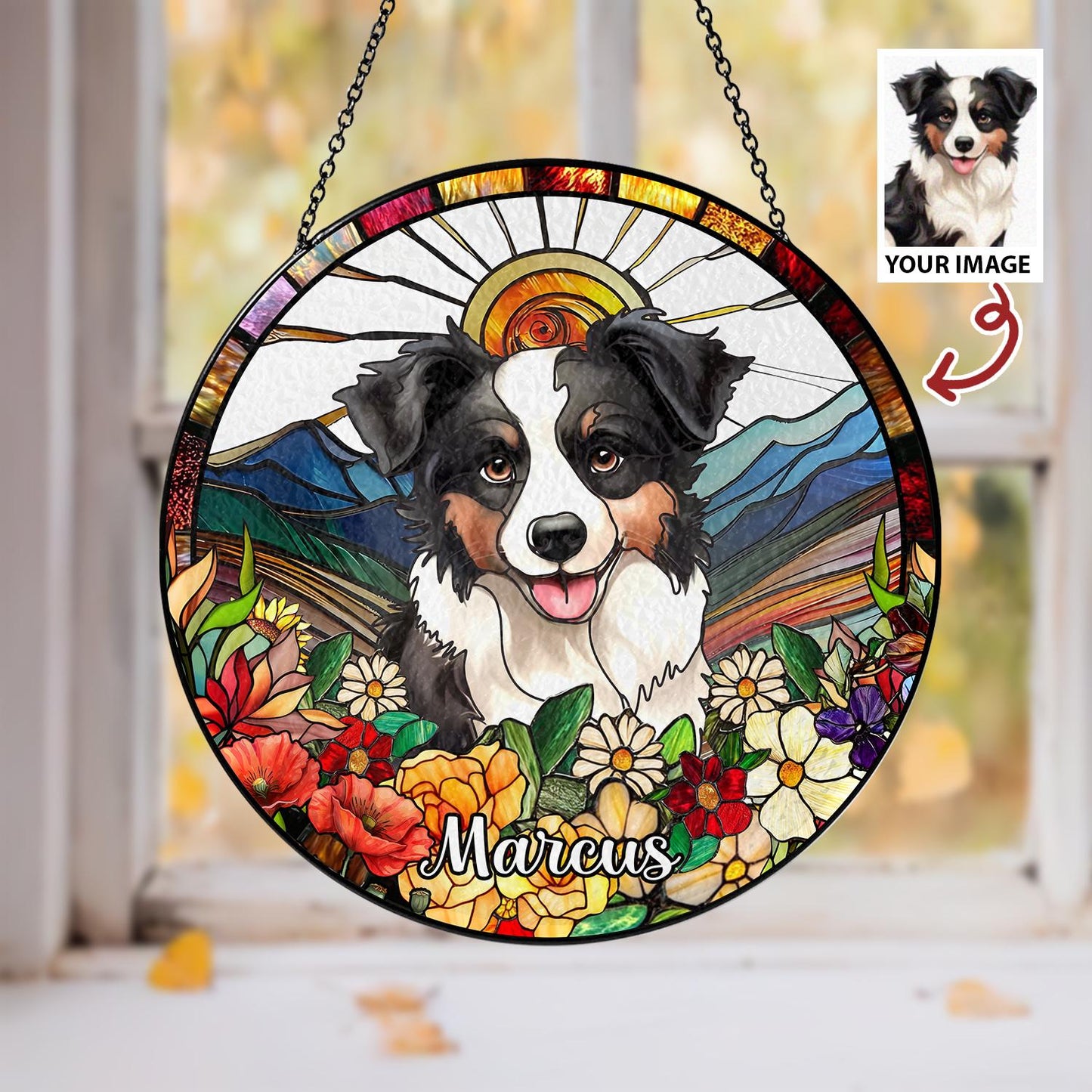 Personalized Dog Mom Gift Stained Glass Suncatcher, Custom Pet Portrait Window Hanging, Housewarming Pet Decor - product image 3