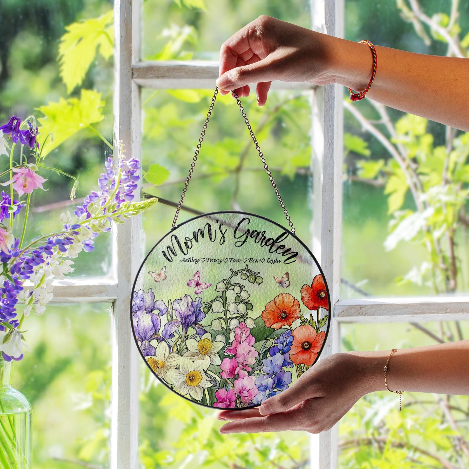 Mom’s Garden Glass Suncatcher – Custom Flower Ornament Gift, Personalized Floral Panel, Mother Grandma Birthday Decor, Spring Window Art - product image 8