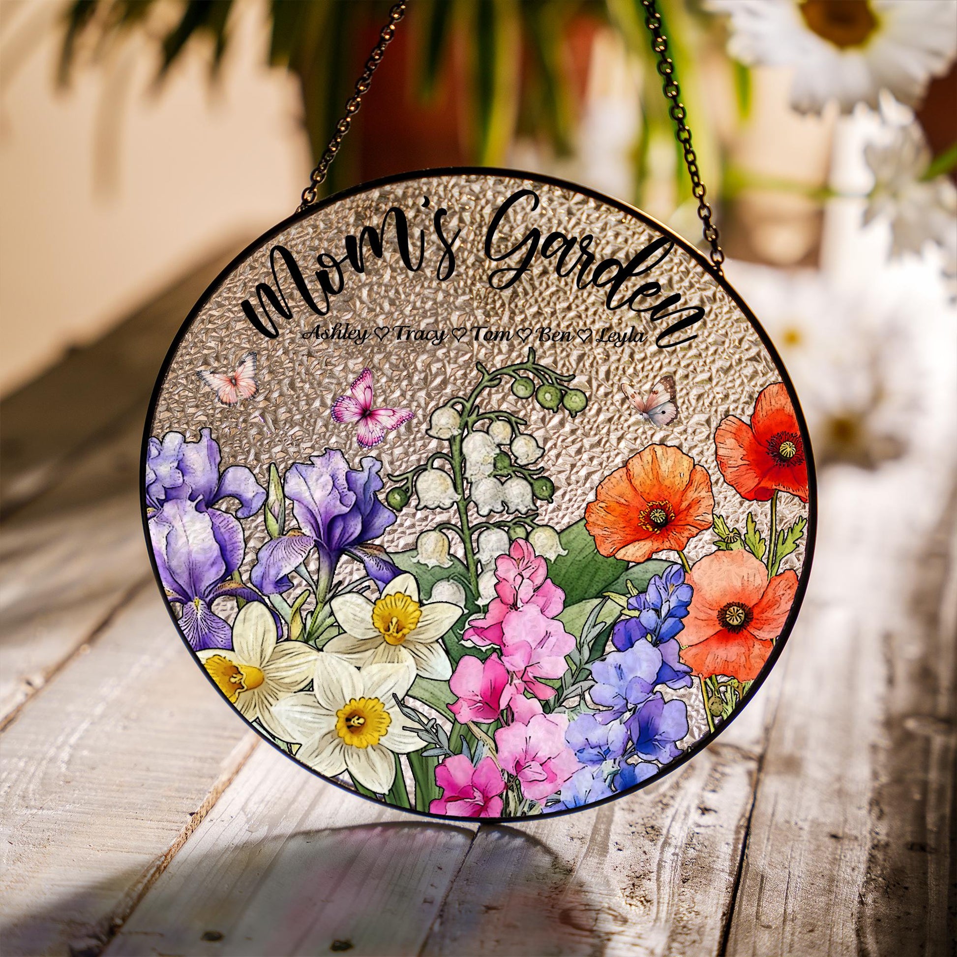 Mom’s Garden Glass Suncatcher – Custom Flower Ornament Gift, Personalized Floral Panel, Mother Grandma Birthday Decor, Spring Window Art - product image 3