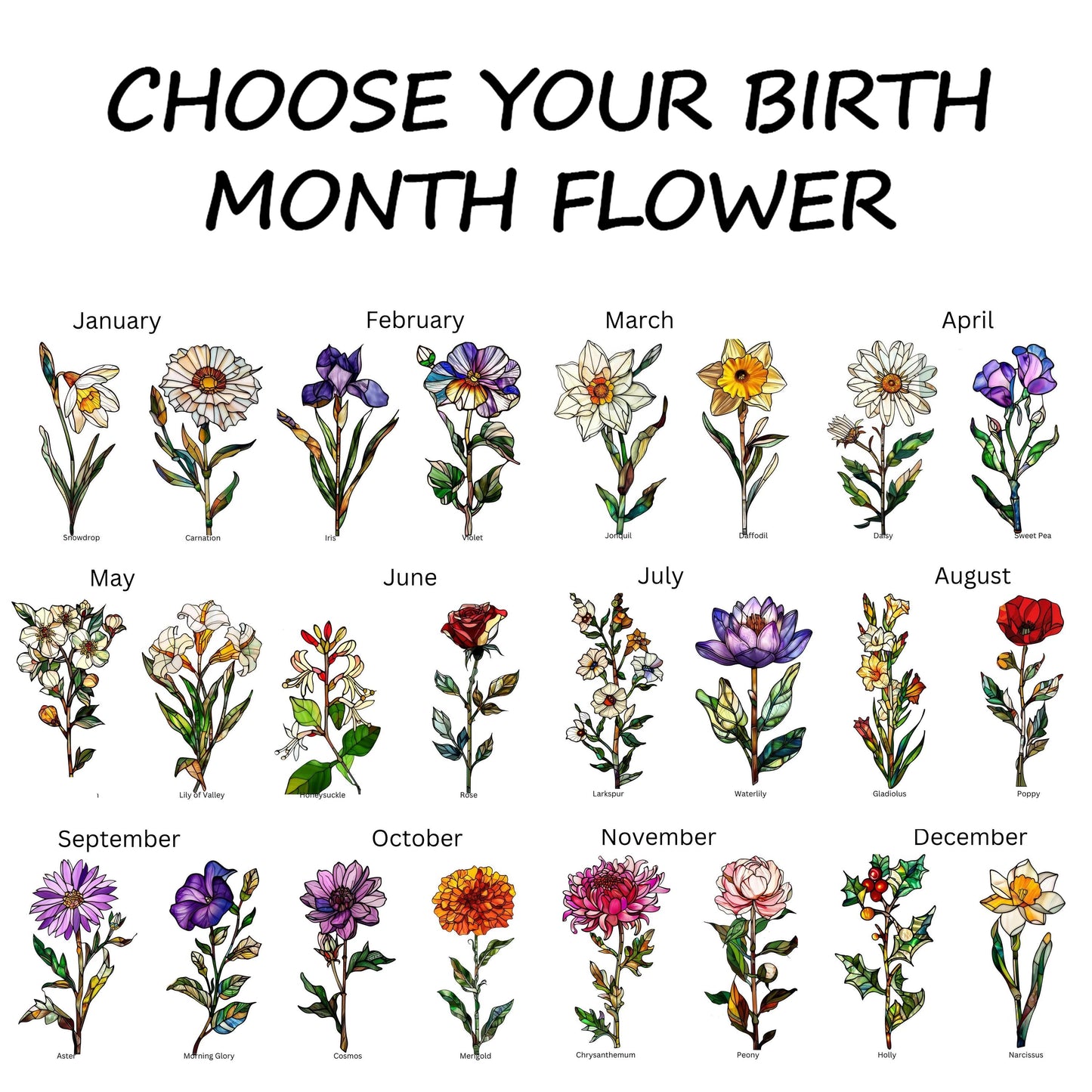 Custom Name Floral Mosaic Vase Suncatcher, Personalized Birth Flower Window Decor, Faux Stained Glass Gift for Aunt or Teacher - product image 5