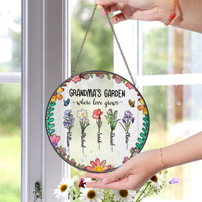 Grandma’s Garden Stained Glass Sun Catcher Where Love Grows Gift for Grandma Personalized Grandkids Names Floral Decor - product image 5