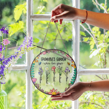 Grandma’s Garden Stained Glass Sun Catcher Where Love Grows Gift for Grandma Personalized Grandkids Names Floral Decor - product image 4