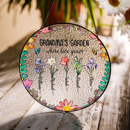 Grandma’s Garden Stained Glass Sun Catcher Where Love Grows Gift for Grandma Personalized Grandkids Names Floral Decor - product image 6