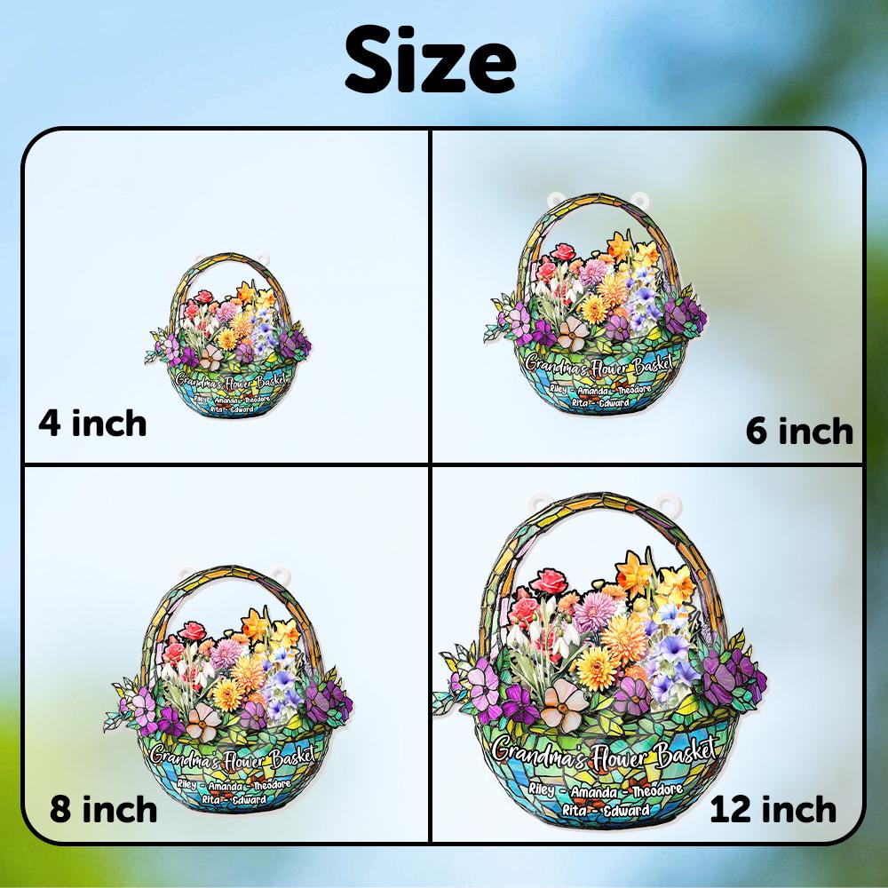 Grandma's Flower Basket Suncatcher, Custom Family Birth Month Flower Decor, Personalized Gift for Mom, Faux Glass Floral Art - product image 5