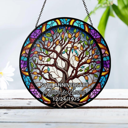 Custom Anniversary Suncatcher Glass with Tree of Life Design, Personalized Names and Date, Unique 50th Wedding Gift, Stained Glass Window - product image 6