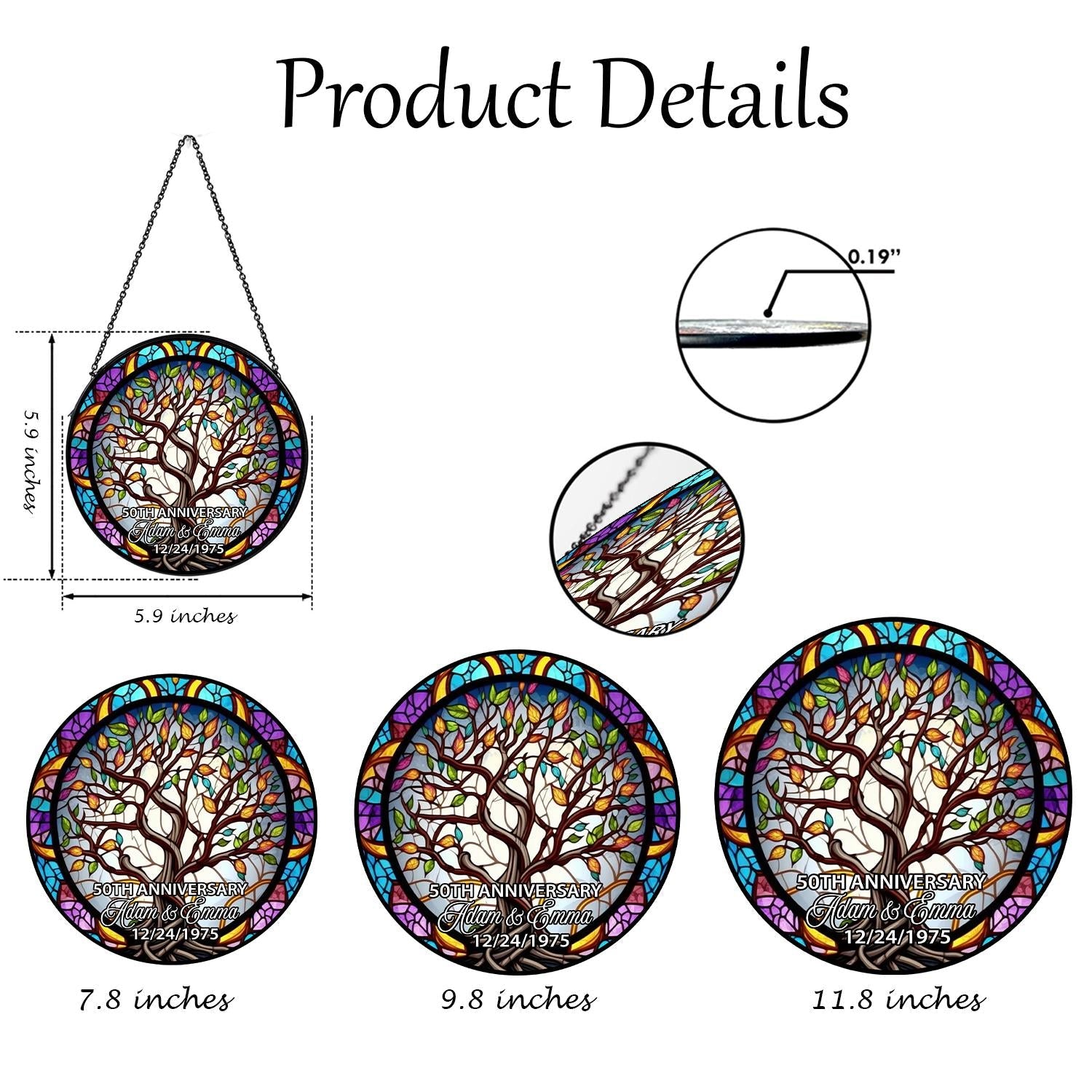 Custom Anniversary Suncatcher Glass with Tree of Life Design, Personalized Names and Date, Unique 50th Wedding Gift, Stained Glass Window - product image 4