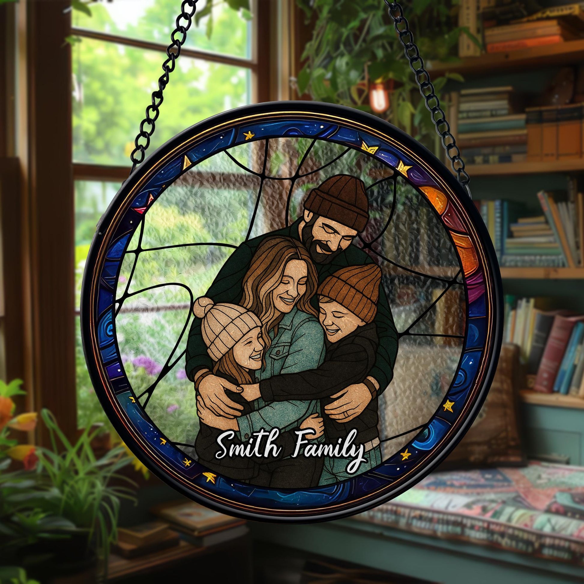 Custom Family Photo Name Suncatcher Glass, Personalized Portrait Window Decor, Unique Gift for Parents or Home, Customized Text Keepsake - product image 6