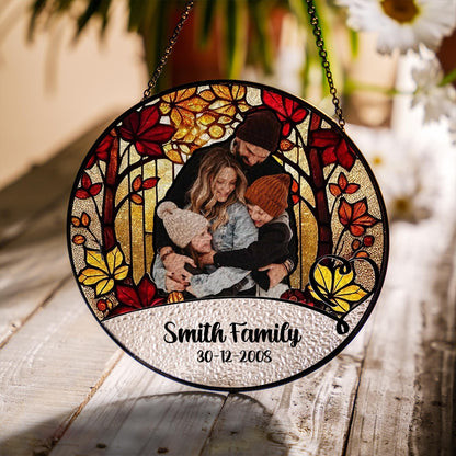 Personalized Family Photo Stained Glass Sun Catcher Custom Name Date Keepsake Portrait Ornament Window Hanging Gift for Home Decor - product image 6