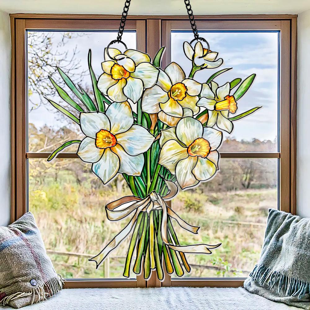 Custom Birth Month Flower Bouquet Suncatcher, Faux Stained Glass Tied Floral Decor, Mother's Day Keepsake, Personalized Spring Art - product image 6