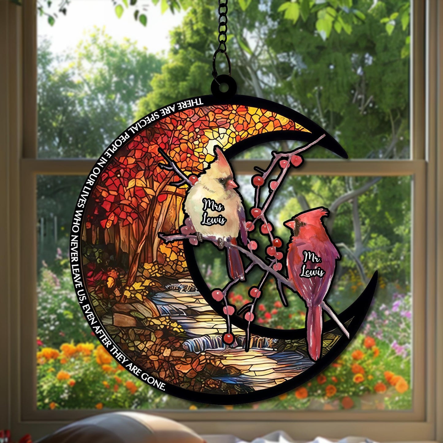 Personalized Cardinal Couple Suncatcher, Stained Glass Effect Acrylic Ornament, Custom Bird Lovers Gift, Red Cardinal Window Decoration - product image 4