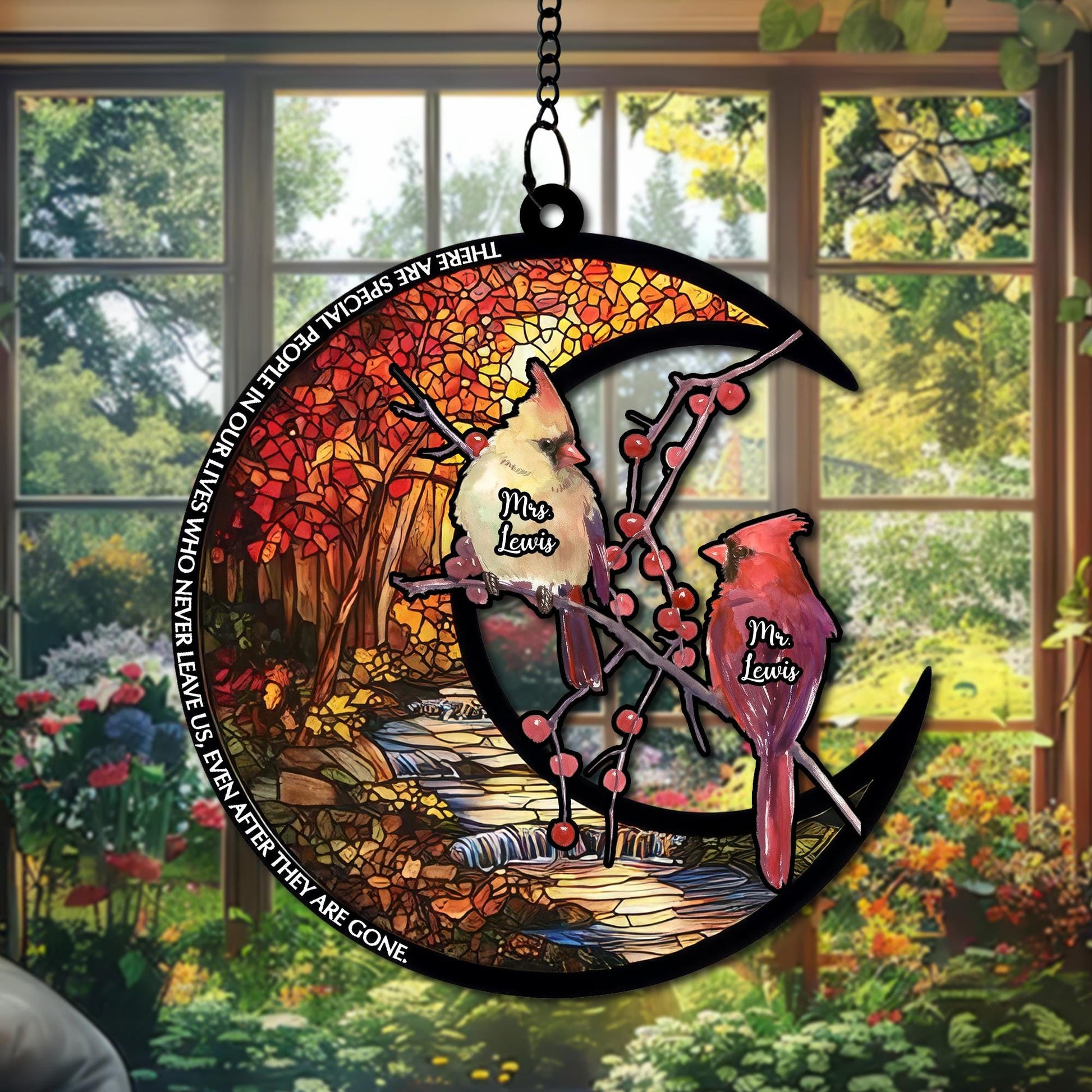 Personalized Cardinal Couple Suncatcher, Stained Glass Effect Acrylic Ornament, Custom Bird Lovers Gift, Red Cardinal Window Decoration - product image 7