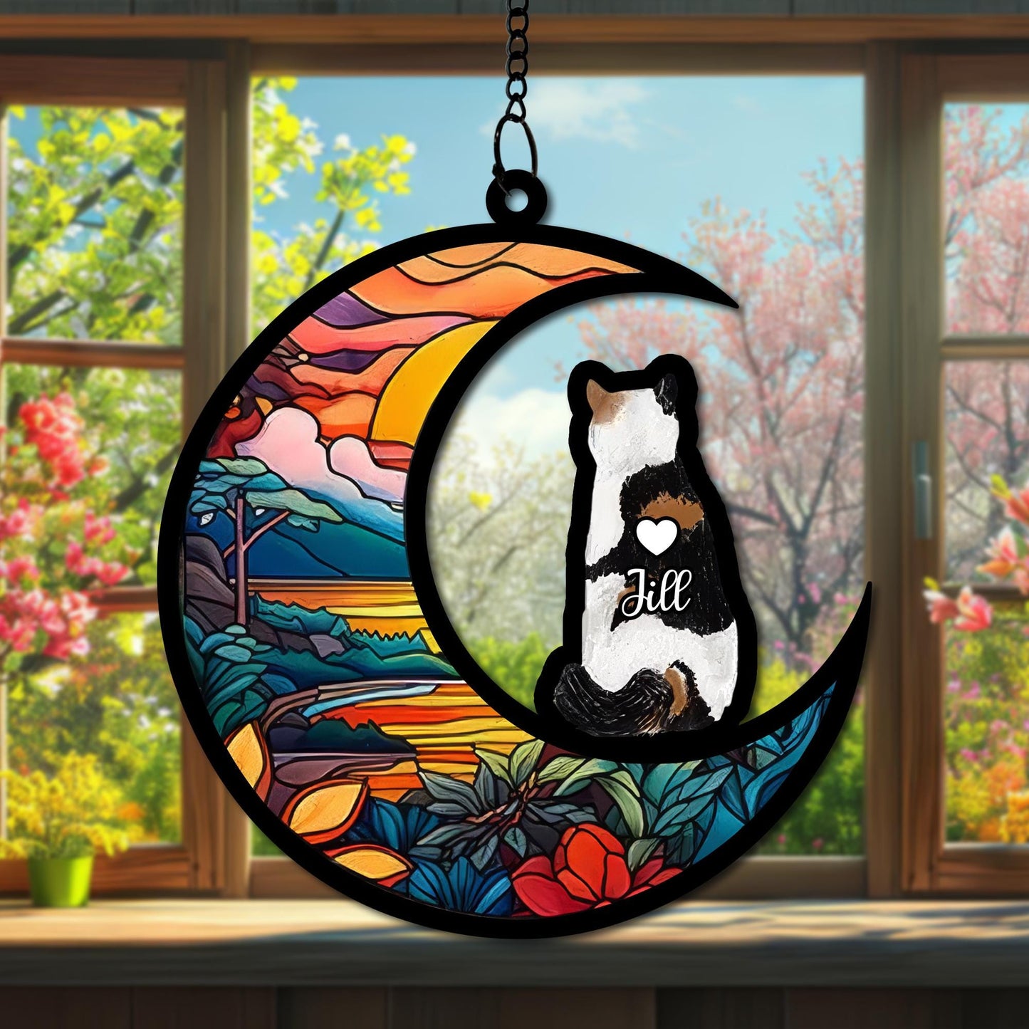 Personalized Cat Suncatcher, Stained Glass Style Pet Memorial Gift, Custom Window Ornament for Cat Lovers, Keepsake Tribute Decoration - product image 2