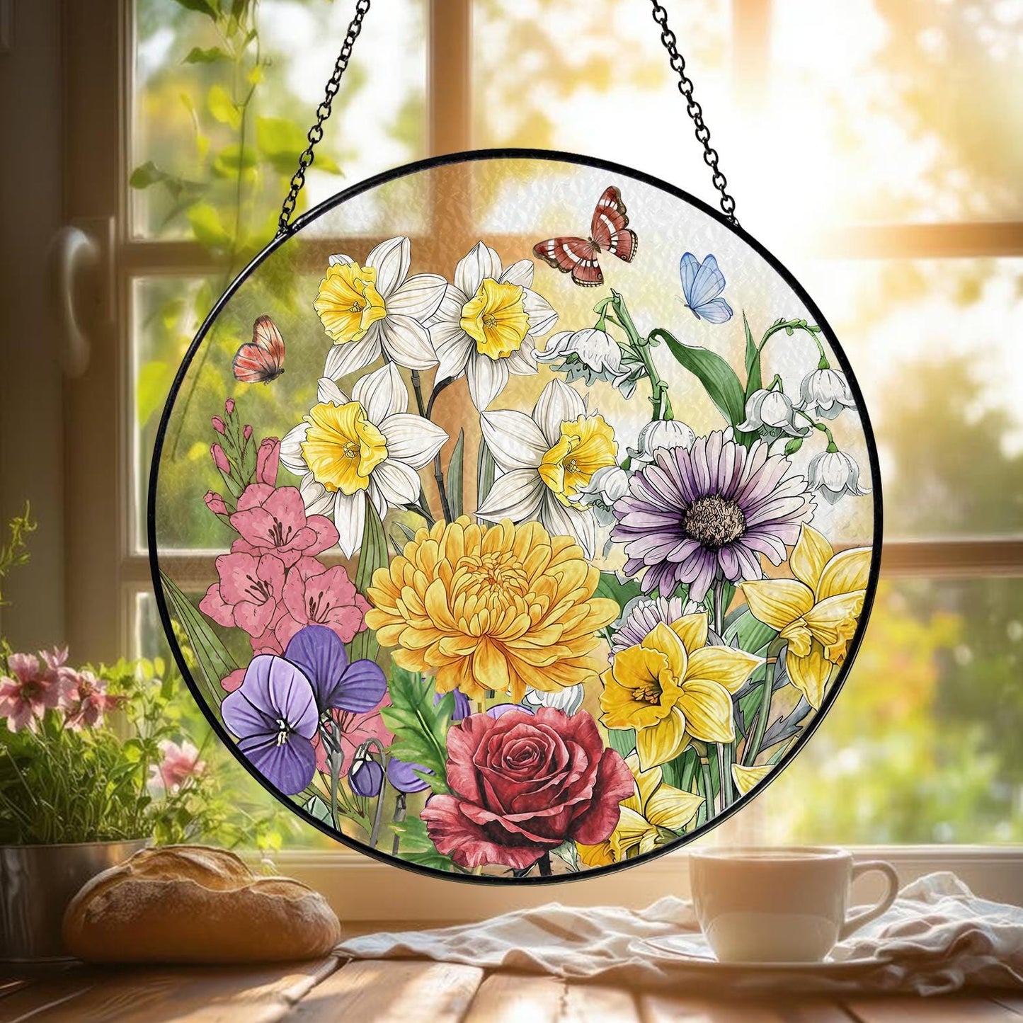 Custom Grandma's Garden Stained Glass, Personalized Love Grows Here Suncatcher, Birth Month Flowers With Names Gift, Mothers Day Gift - product image 2