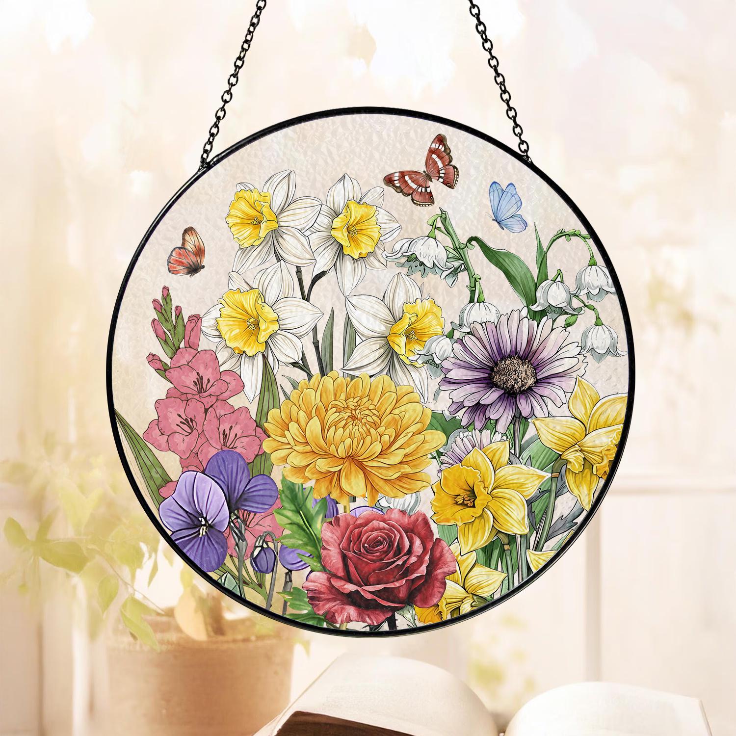 Custom Grandma's Garden Stained Glass, Personalized Love Grows Here Suncatcher, Birth Month Flowers With Names Gift, Mothers Day Gift - product image 2