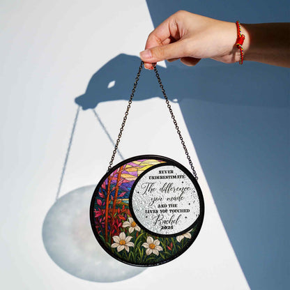 Custom Name Year Inspirational Suncatcher Glass with Floral Nature Design, Personalized Appreciation Gift, Mothers Day Gift - product image 6