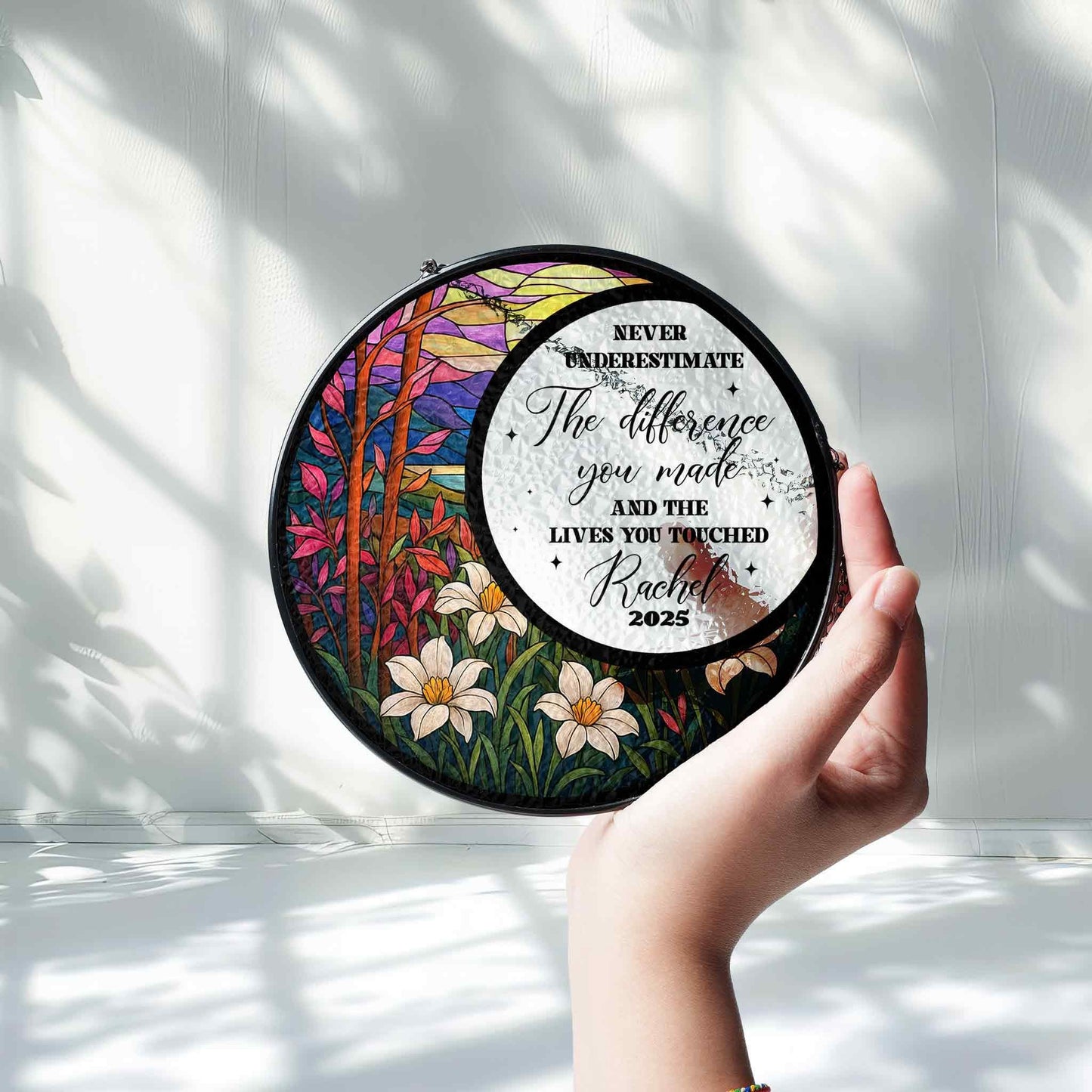 Custom Name Year Inspirational Suncatcher Glass with Floral Nature Design, Personalized Appreciation Gift, Mothers Day Gift - product image 8