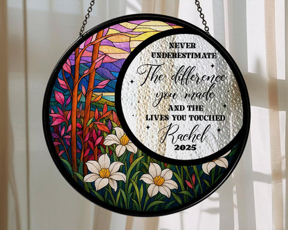 Custom Name Year Inspirational Suncatcher Glass with Floral Nature Design, Personalized Appreciation Gift, Mothers Day Gift - main product image