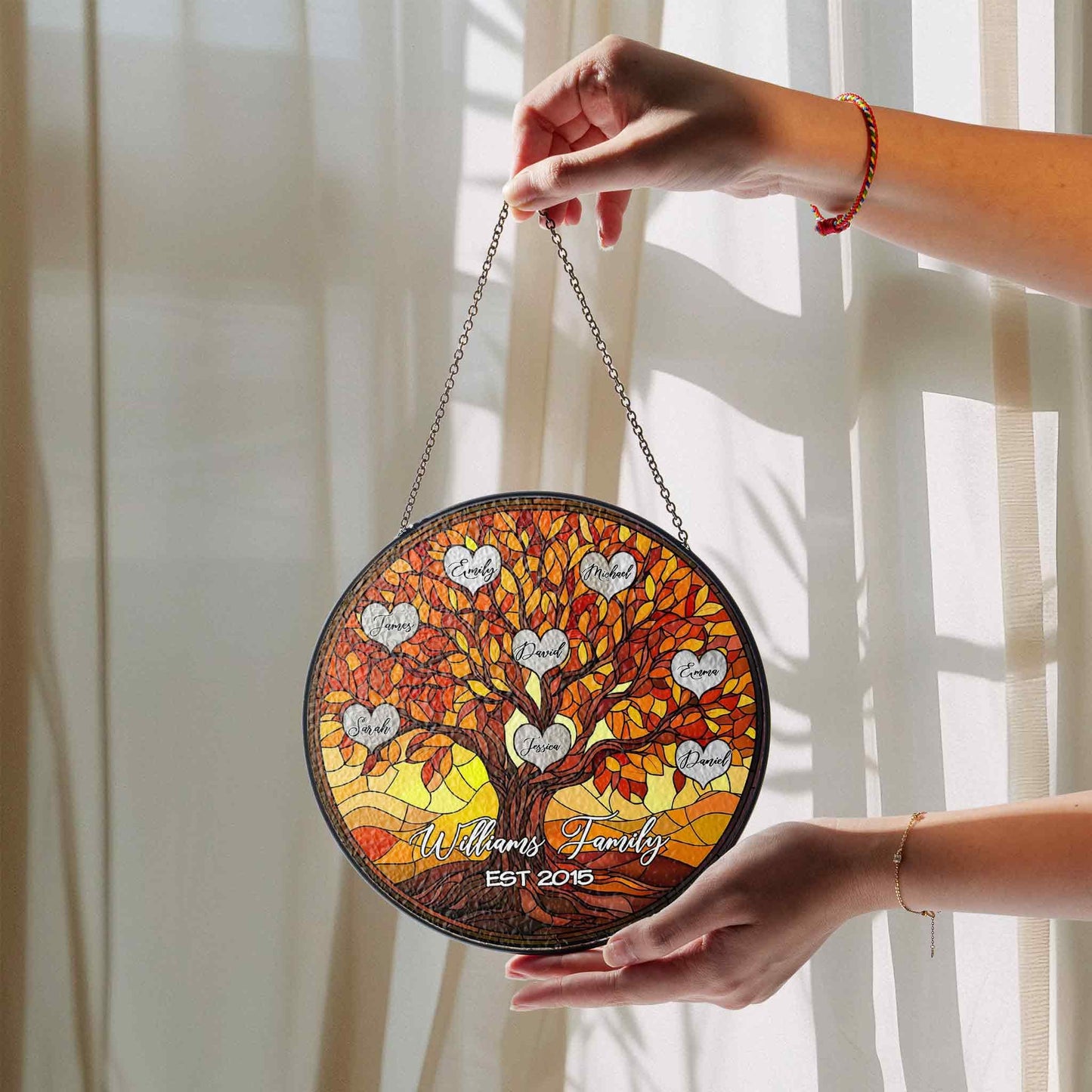 Personalized Family Tree Suncatcher, Custom Stained Glass Tree of Life Window Hanging with Names, Mother's Day Gift, Gift for Grandma - product image 6