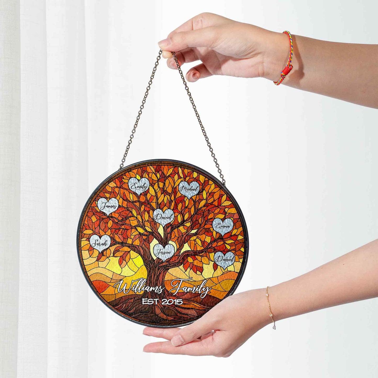 Personalized Family Tree Suncatcher, Custom Stained Glass Tree of Life Window Hanging with Names, Mother's Day Gift, Gift for Grandma - product image 9