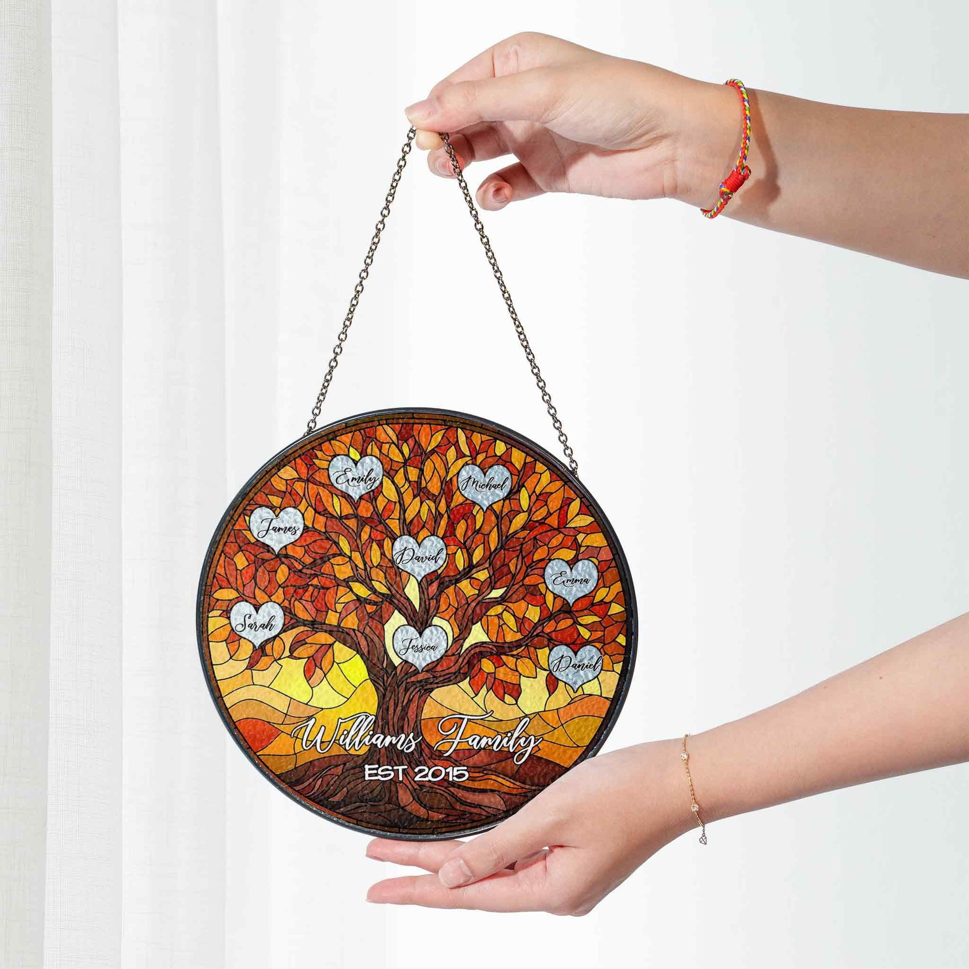 Personalized Family Tree Suncatcher, Custom Stained Glass Tree of Life Window Hanging with Names, Mother's Day Gift, Gift for Grandma - product image 9