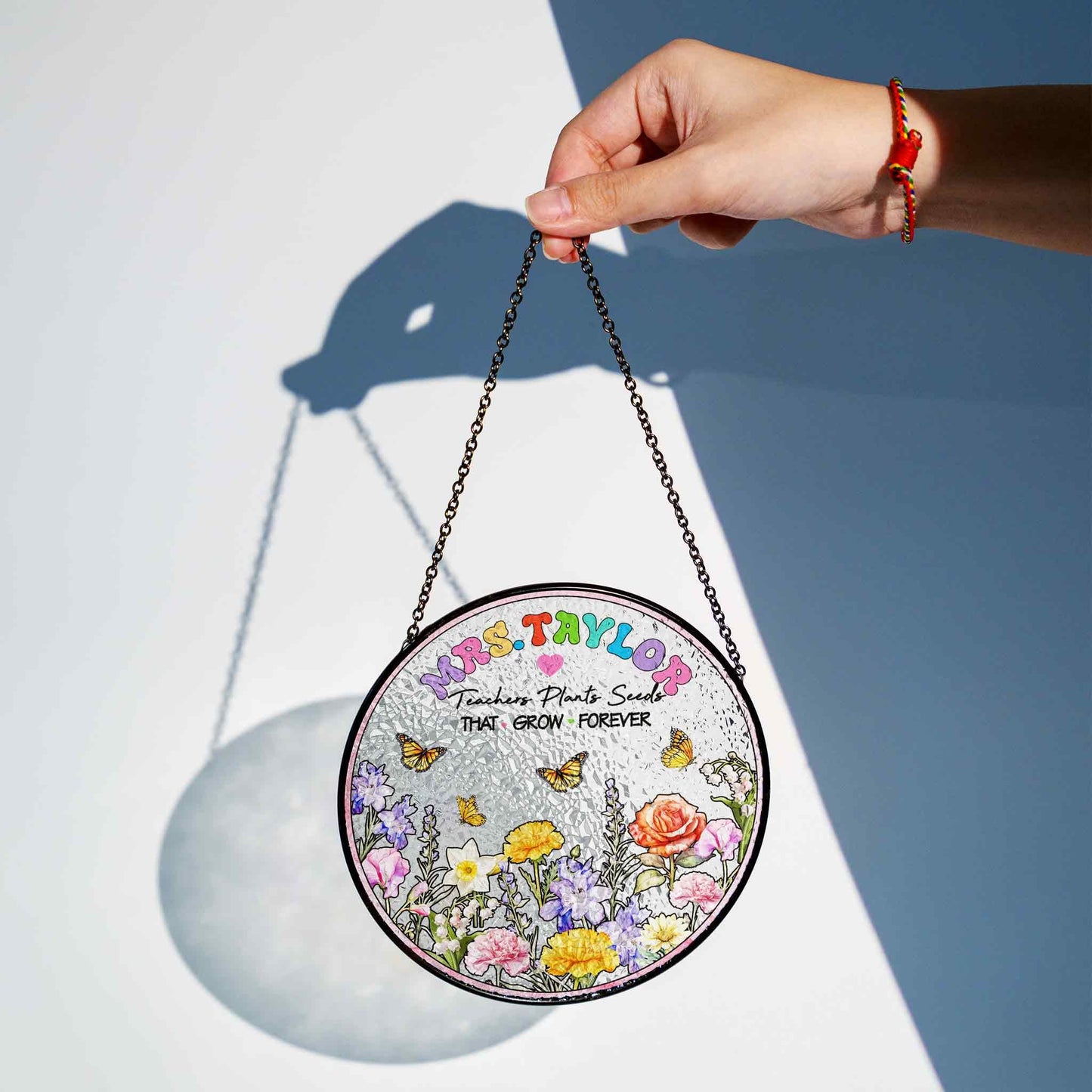 Custom Name Teacher Suncatcher Glass with Floral & Butterfly Design, Personalized Appreciation Gift, Classroom Window Decor - product image 8