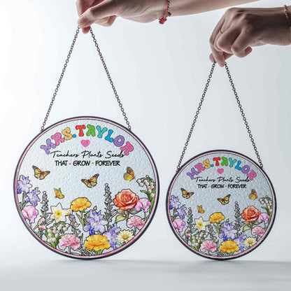 Custom Name Teacher Suncatcher Glass with Floral & Butterfly Design, Personalized Appreciation Gift, Classroom Window Decor - product image 3