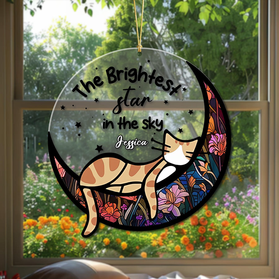 Personalized Cat Memorial Suncatcher, Acrylic Pet Loss Ornament, Custom Cat Tribute Window Decoration, Pet Memorial Gift for Cat Lovers - main product image