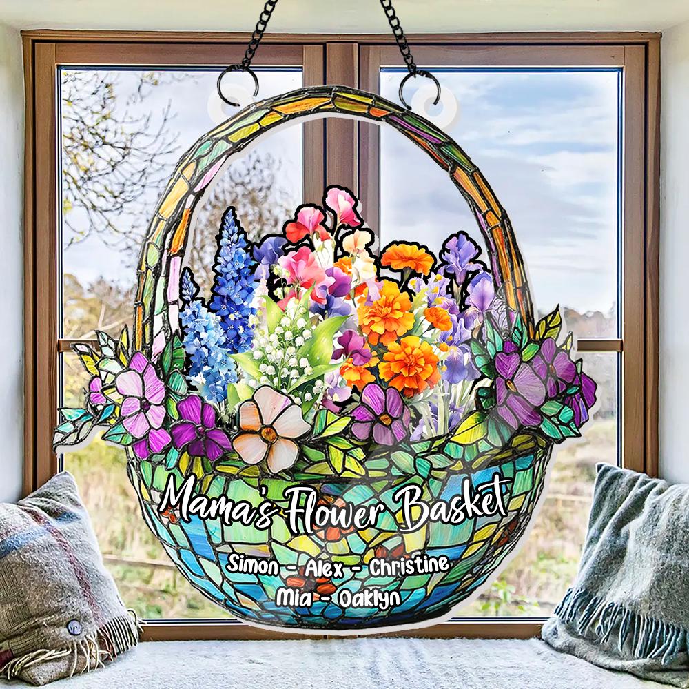 Grandma's Flower Basket Suncatcher, Custom Family Birth Month Flower Decor, Personalized Gift for Mom, Faux Glass Floral Art - product image 6