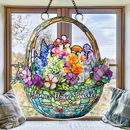 Grandma's Flower Basket Suncatcher, Custom Family Birth Month Flower Decor, Personalized Gift for Mom, Faux Glass Floral Art - product image 6