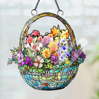 Grandma's Flower Basket Suncatcher, Custom Family Birth Month Flower Decor, Personalized Gift for Mom, Faux Glass Floral Art - product image 3