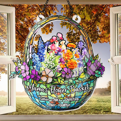 Grandma's Flower Basket Suncatcher, Custom Family Birth Month Flower Decor, Personalized Gift for Mom, Faux Glass Floral Art - product image 7